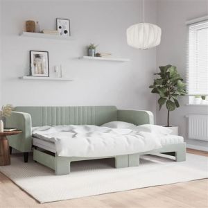VidaXL Lit de Jour et Lit Gigogne et Matelas, Canapé-lit, Lit d'Invité, Meuble de Chambre à Coucher Salle de Séjour, Moderne, Gris Clair 100x200 cm Velours