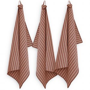 Linnea Lot De 3 Torchons De Cuisine Coton 50x70 Cm Lili Marron Terre Cuite