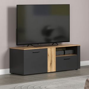 Mes Ebuy24 - Meuble tv 2 portes 1 tiroir décor chêne et anthracite - liam