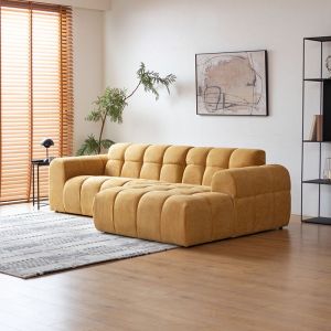 Concept-Usine Salford canap&eacute; d'angle 3-4 places nuage en velours moutarde