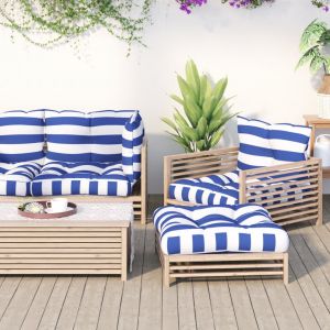 VidaXL Coussins de palette 3 pcs rayures bleues/blanches tissu oxford