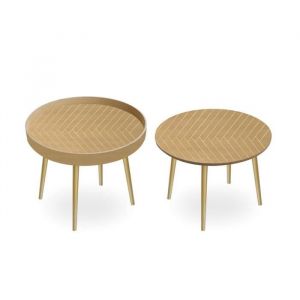 TABLE Basse d'appoint plateau rond Set de 2 en Bois de Couleur Miel Beige de 50x40cm Décoration pratique