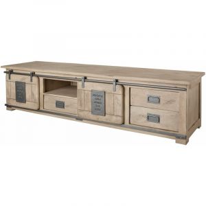 Meuble tv 200x55 Manguier laqu&eacute; blanchi railway 351 - beige