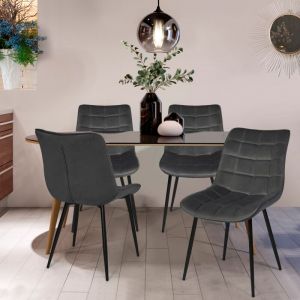 Idmarket Lot de 4 chaises MADY en velours gris pour salle à manger