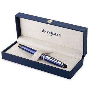Waterman Expert Stylo plume, bleu, plume moyenne, attributs palladium, cartouche d’encre bleue, écrin