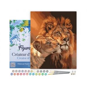 Figured'Art Peinture par Numéro Adulte avec cadre Couple Lion et Lionne - Kit DIY Numéro d'Art - 40x50cm toile tendue sur châssis