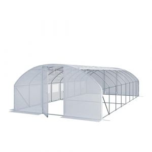 Serre tunnel Premium TOOLPORT 4x8m avec porte pivotante, b&acirc;che PE 180 g/m&sup2; blanc transparent
