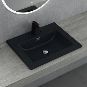Sogood Lavabo vasque gris noir mat 60cm à encastrer Colossum02 fonte minérale solid surface 60x48x12cm