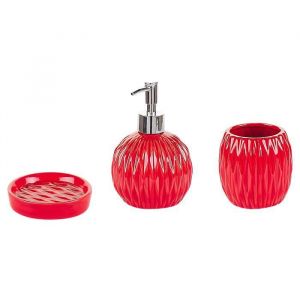 Beliani Lot de 3 accessoires de salle de bain rouge BELEM