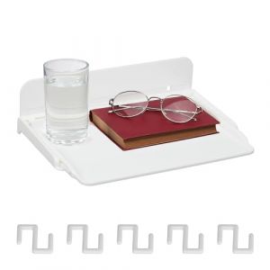 Relaxdays Tablette de lit, étagère Mezzanine, à Coller, Extensible, HxLxP: 8,5x30x22 cm, Table de Nuit, Plastique, Blanc