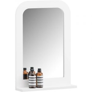 Sobuy BZR162-W Miroir Mural, Miroir de Salle de Bain avec Étagère Plateau, Suspendu pour Salle de Bain, Chambre, Salon, Couloir, Blanc