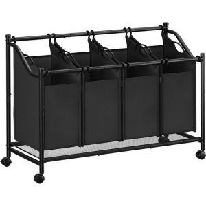 O'DADDY Panier à linge avec 4 compartiments sur roulettes - 180 litres - Sacs à linge pliables - Trieur de linge - Double panier à linge - Organisateur de linge - Panier à linge - Boîte à linge - Paniers à linge - Noir