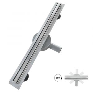 TIKA Caniveau de douche italienne compact L.120 cm acier inoxydable avec siphon 360&deg;, drainage 36l/min