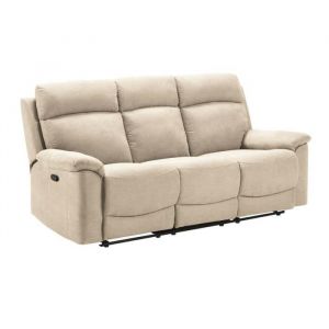 HUESCA - Canapé 3 Places Relax Manuel Tissu Ivoire