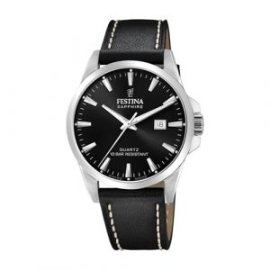 Image de Festina Montre pour Homme F20025/4 Swiss Made Bo&icirc;tier en Acier Inoxydable Gris Bracelet en Cuir Noir