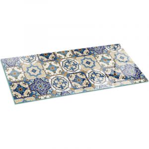 Plaque en verre tremp&eacute; de sol d&eacute;corative de sol avec impression sous chemin&eacute;e Motif mosa&iuml;que avec fleurs 125x50 cm