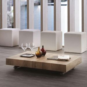 Table basse relevable extensible BLOCK design rouvre nou&eacute; pi&eacute;tement taupe 80 x 120 cm