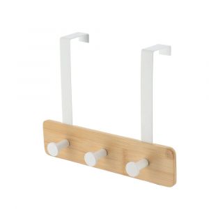 Tendance Patère Porte-serviettes 3 Crochets en métal Blanc et Bambou - à suspendre