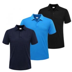 Polo Homme &Agrave; Manches Courtes Lot 3 Bleu Marine - Bleu Royal - Noir