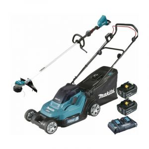 Makita Pack 36V Jardin: tondeuse 43cm DLM432 + débroussailleuse DUR368L + 2 batteries 5Ah