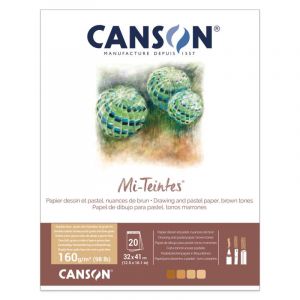 Canson Bloc Mi-teintes, Bloc coll&eacute; 1 c&ocirc;t&eacute;, 160 g/m&sup2;, 32 cm x 41 cm