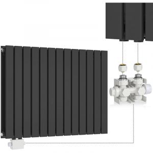 Image de Aquamarin Radiateur Horizontal avec Valve Thermostatique - 600x886x69 mm, Panneau Plat Double, Acier, Anthracite, Temp R&eacute;glable 5 Niveaux, Vanne