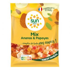 Sun Mix Ananas Papaye 250 g - Mélange Cubes Ananas & Papaye - Mix Apéro Exotique - Idéal Pour Snacking, Apéritif - Fruits Déshydratés