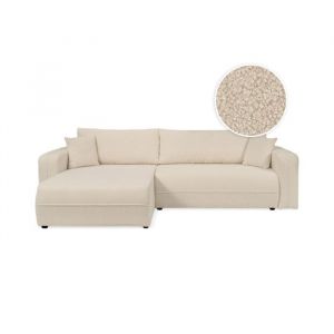 Loungitude Canapé d'angle XL convertible 3 places en tissu bouclette - Beige