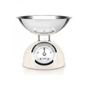 Haeger Balance de cuisine mécanique, 5 kg, bol amovible, acier et crème