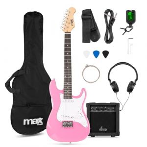 Max GigKit Junior 3/4 – Pack Guitare Électrique Enfant Rose avec Ampli 10 W