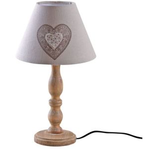 Aubry Gaspard Lampe à poser en bois et coton imprimé coeur