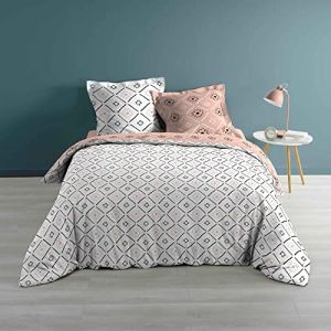 Housse de couette et deux taies coton (240 cm) Tahina Rose