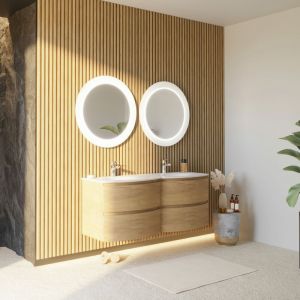 Kiamami Valentina Armoire murale courbe de 140 cm en chêne pour double vasque en résine los angeles
