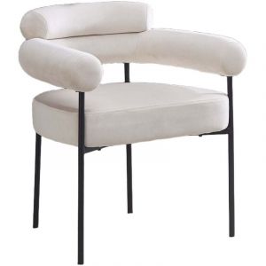 Lot de 2 chaises salle à manger Beige avec Accoudoirs & Pieds Métal Noir 72x60x77 cm