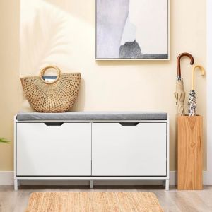 Sobuy Meuble &agrave; Chaussures Banc &agrave; Chaussures - Rangement Chaussures avec 4 Compartiments - Coussin Confortable - Capacit&eacute; de Charge 250 kg - Banc