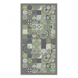 Panorama Tapis du Sol Vinyle Carreaux Ciments Cuisine Vert 80x150 cm - Tapis de Cuisine en PVC Linoléum Vinyle - Antidérapant Lavable Ignifuge - Tapis pour Cuisine Bureau Salon - Protection du Sol