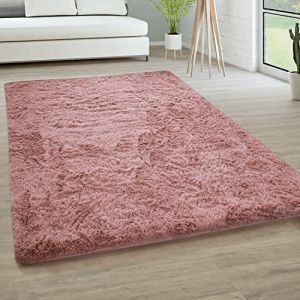Tapis De Salon Poils Longs Fausse Fourrure Shaggy Moelleux Monochrome, Dimension:160x220 cm, Couleur:Rose Foncé