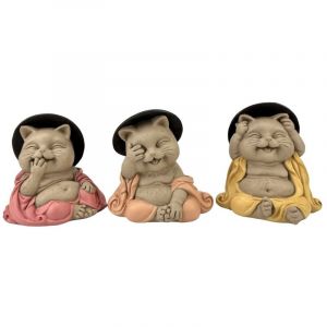 Signes Grimalt Figurine d&eacute;corative Bouddha Chat : Ne rien voir, ne rien entendre, ne rien dire &ndash; Sculpture en r&eacute;sine de style oriental pour d&eacute;coration zen et