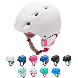 Meteor Casque de Ski Snowboard Sport Helmet Homme Femme avec Ceinture Ajustées d'hiver Fentes d'Aération Mentonnière Rembourrée Clip à Masque de Ski (S 53-55 cm, Blanc/Rose)