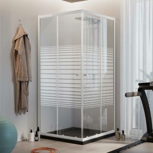 Idralite - Cabine paroi de douche angulaire blanche h 185 verre s&eacute;rigraphi&eacute; mod. Blanc 70x90 cm rectangulaire