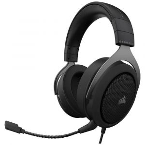 Corsair HS60 HAPTIC Casque Gaming St&eacute;r&eacute;o avec Basse Haptique (Basse Haptique Optimis&eacute;e par Taction Technology, Oreillettes Rembourr&eacute;es de Mousse &agrave; M&eacute;moire, Microphone Amovible) Carbone