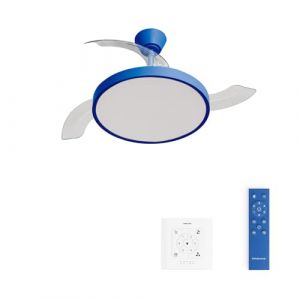 Ventilateur de plafond 40W silencieux avec pales rétractables et lumière LED - WIND CLEAR STUDIO - Bleu