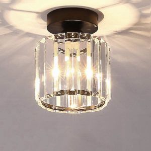Plafonnier Moderne Lustre Abat-jour en Cristal et Métal LED Suspension Luminaire éclairage E27 Lampe de Plafond Cylindre pour Chambre salon Couloir