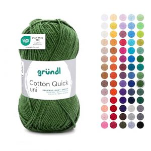 Gründl Laine Cotton Quick uni - laine fine pour crocheter - fil à tricoter – fil à crocheter – brillant et doux pour la peau – 100% coton – 1 pelote 50 g / 125 m – taille d’aiguille 3-4 - mousse