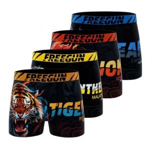 Freegun Boxer Homme, Cale&ccedil;on Homme Wild Animals, Doux & Respirant (Lot de 4), Orange Taille S