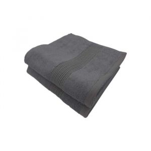 Lot de 2 serviettes de bain coton et bambou - 600gr-m² - Couleurs serviettes Bambou - Gris Anthracite - 70 x 140 cm
