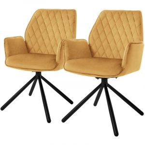 ML-Design 2x Chaise de Salle à Manger Jaune Moutarde, en Velours, Pivotante, avec Accoudoirs et Dossier, Assise Rembourrée, Pieds Métalliques,
