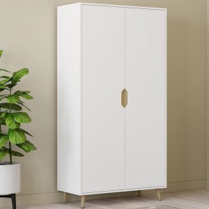 Idmarket Armoire 2 portes HELSINKI scandinave blanc penderie 80 cm avec étagères rangement