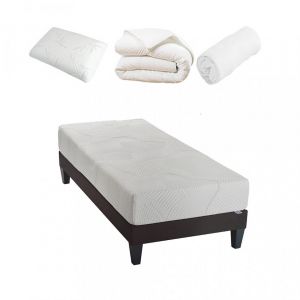 OLYMPE LITERIE Pack Prêt à dormir Oslo 90x200 cm Matelas Mémoire de forme + Sommier + Accessoires