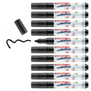 Edding 14 FUNTASTICS - 10 crayons de couleur pour enfants - noir - plume ronde 3 mm - pour s'amuser &agrave; colorier sur du papier et du carton de couleur claire - lavable sur la peau et les textiles